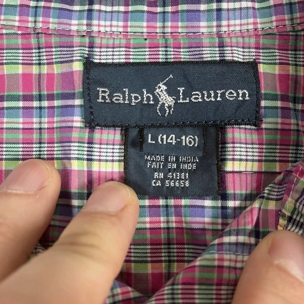 Ralph Lauren Shirt Kids L 14-16 Multi-color Plaid Button-down EUC
